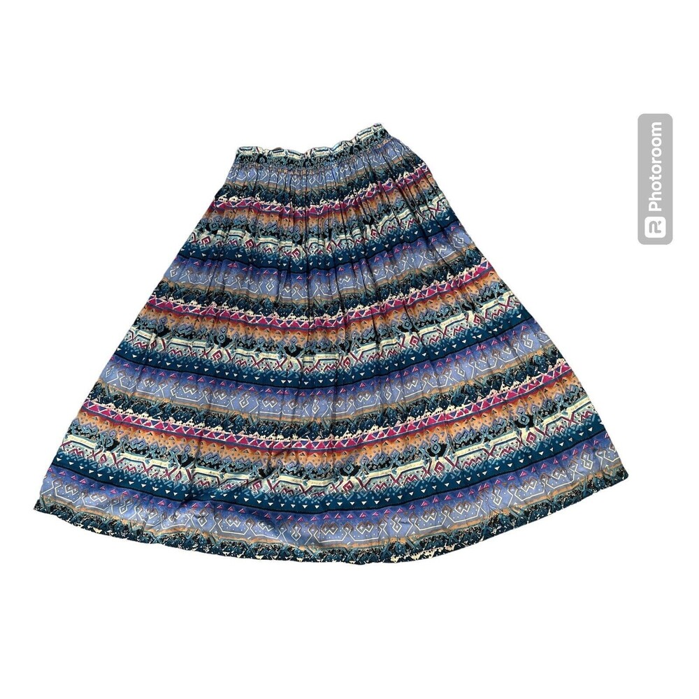 ID # 4 U AZTEK Boho USA Multicolor Novelty southern vintage maxi skirt 1980's
